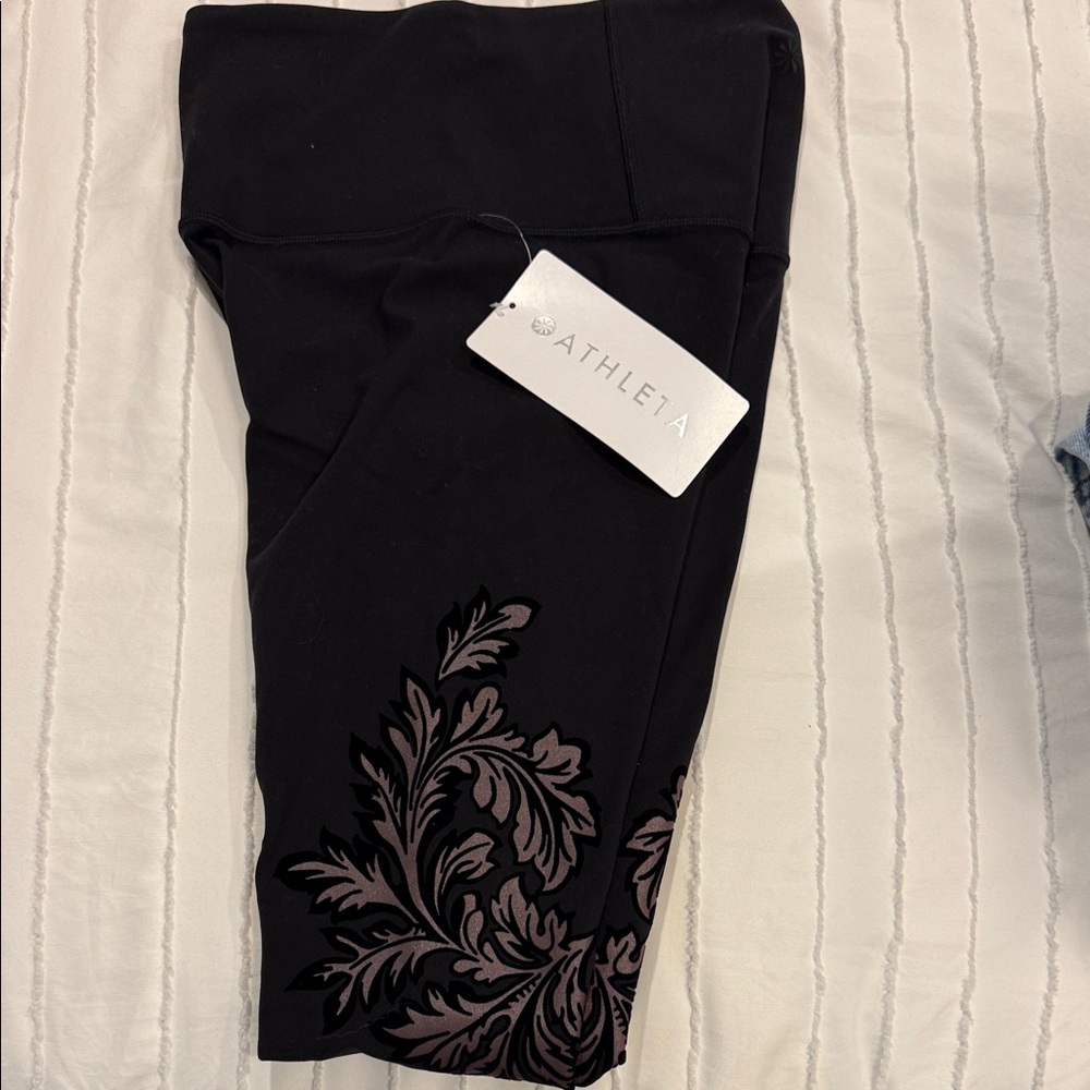 Athleta Black Leggings with Leaf Pattern